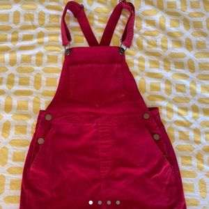 RED CORDUROY OVERALLS DRESS